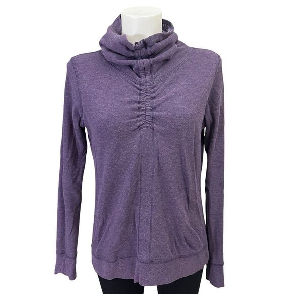 Lululemon Reversible Cowl Neck “In a Cinch” Striped Solid Purple Sweater Sz M - Picture 2 of 10